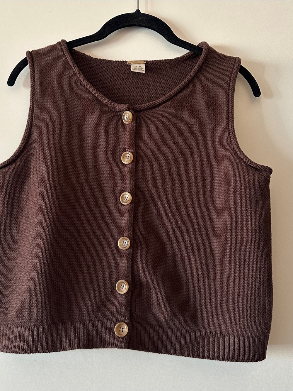 100% Cotton Botton Sweater Vest | Color Brown | Size M